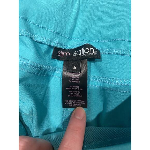 NWT Slim Satin by Multiples $59 Blue capris tummy control women’s pants - Picture 5 of 9